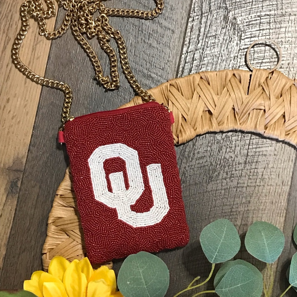 OU Beaded Crossbody Mini Bag Chain Handle Oklahoma Sooners